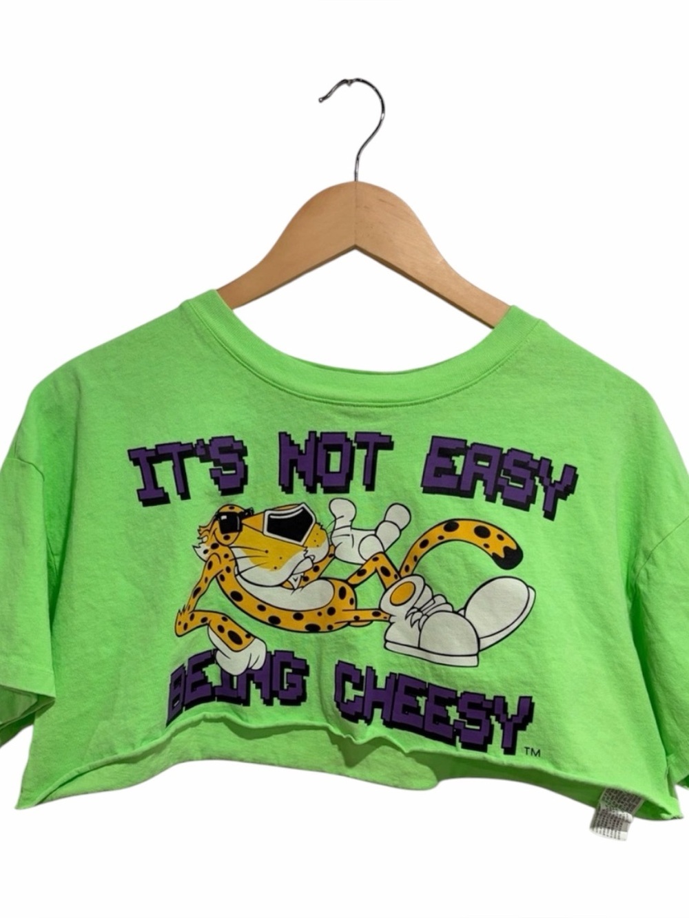 Forever 21 Neon Green Cheetos It’s Not Easy Being Cheesy Cropped Graphic Tee